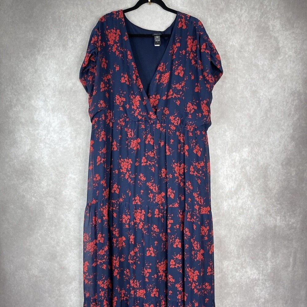 Torrid Blue Red Floral Short Sleeve Maxi Dress Women's Size 4